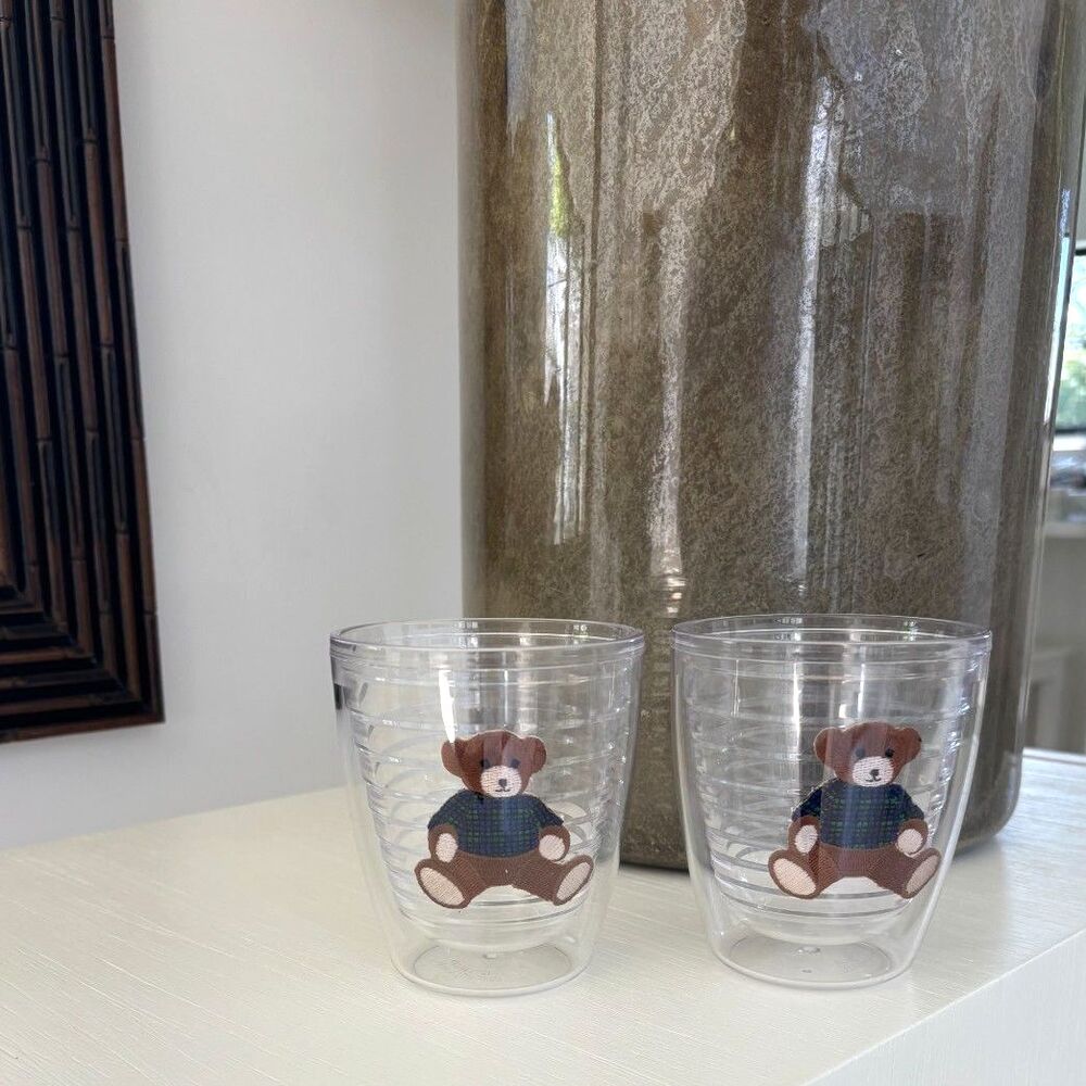 Tervis Tumbler Set of 2 Preppy Teddy Bear Plaid Sweater Insulated 12 oz